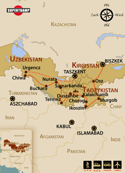 UZBEKISTAN-TADŻYKISTAN   Z TRAKTEM PAMIRSKIM – KIRGISTAN